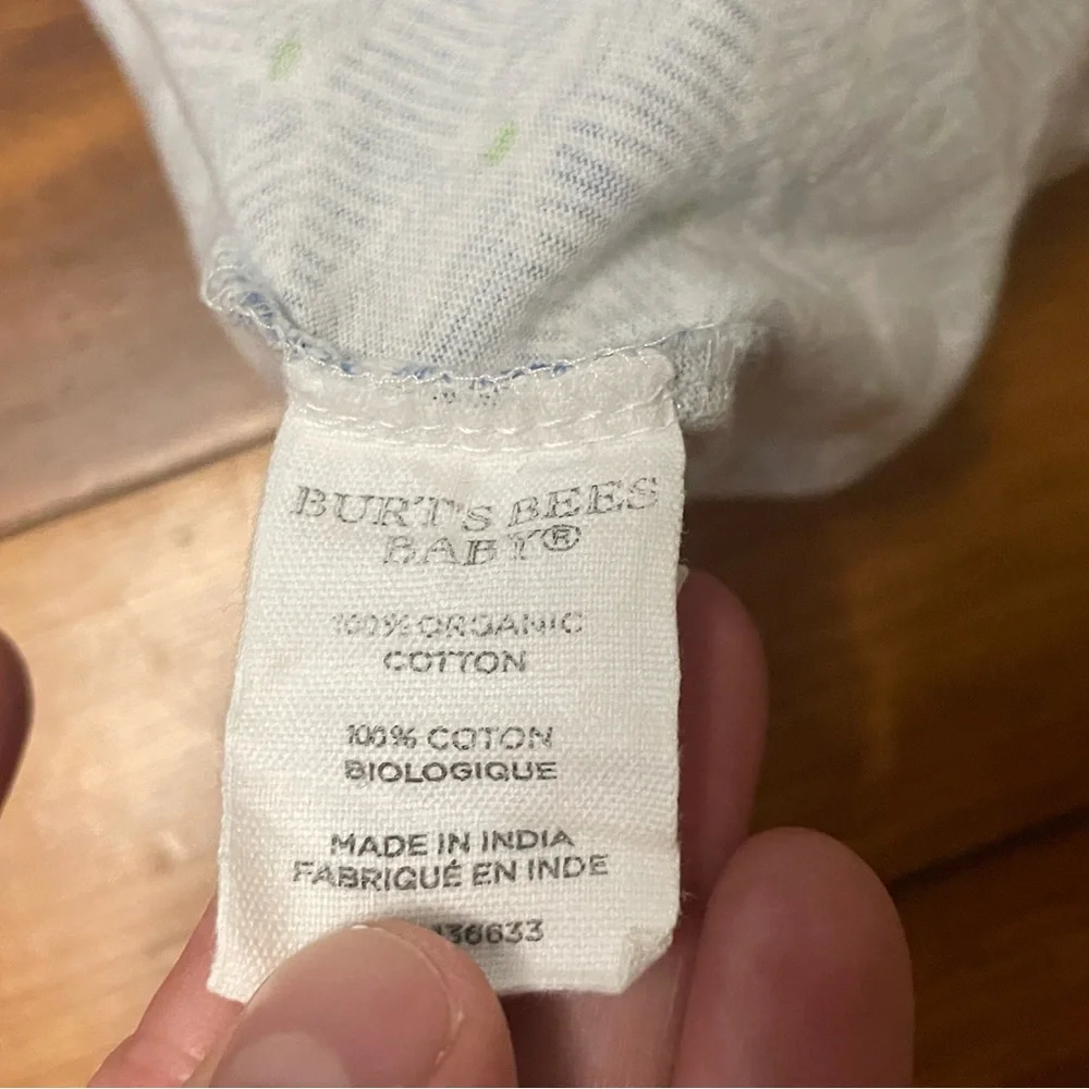 Burt's Bees Baby Short-Sleeve Cotton Romper in Blue & Lime Green Size 24 Months